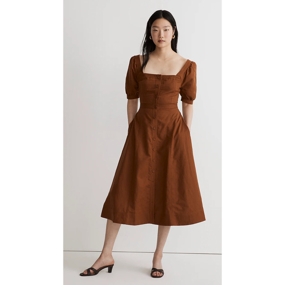 Madewell Dresses & Skirts - Madewell NWT Seamed Puff-Sleeve Midi Dress Size 00